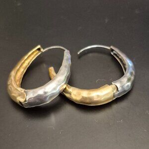 Grace& Heart Beated Sterling Silver/Brass Etched Half Hoop Earrings